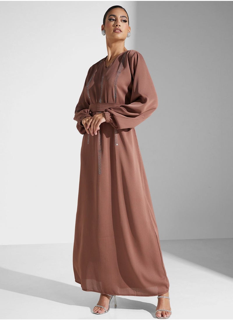 hayas closet Embellished Belted Jalabiya  - Image 4