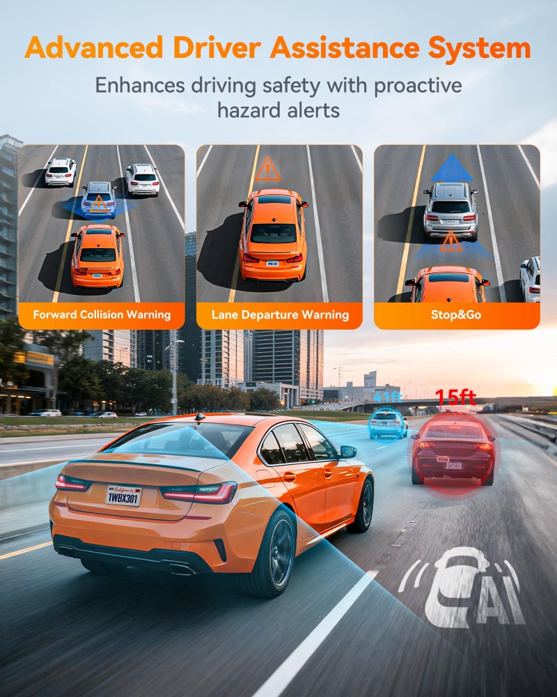 WOLFBOX X3 2.5K 1440P 60FPS Dash Camera, STARVIS 2 IMX675 with ADAS, 1440P+1080P Dual Dashcam Front and Rear Camera 5MP with Built-in 5.8GHz WiFi & GPS, 64GB Card, Touch Screen, G-Sensor, Loop Record - Image 4