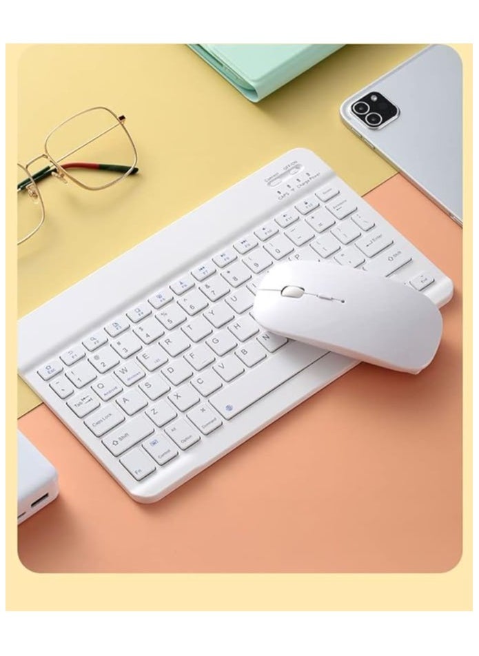 Bluetooth Wireless Keyboard and Mouse Combo,Ultra-Slim Ergonomic Small Rechargeable Bluetooth Keyboard Mouse Set for Apple iPad iPhone Samsung Tablet Phone Android PC Computer Mac Smartphone(White)