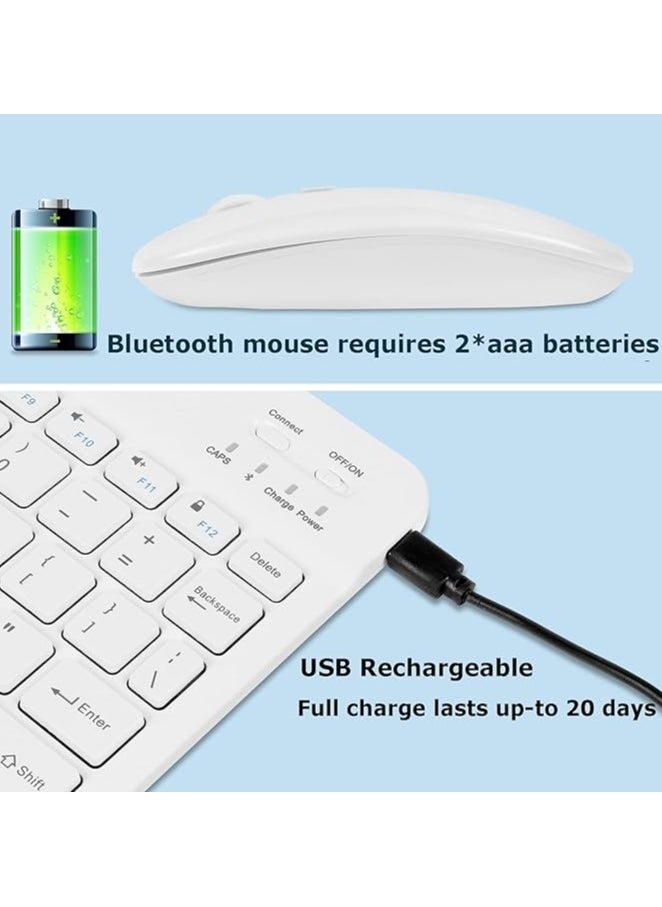 Bluetooth Wireless Keyboard and Mouse Combo,Ultra-Slim Ergonomic Small Rechargeable Bluetooth Keyboard Mouse Set for Apple iPad iPhone Samsung Tablet Phone Android PC Computer Mac Smartphone(White)