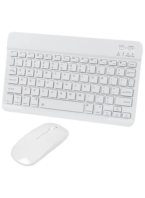 Bluetooth Wireless Keyboard and Mouse Combo,Ultra-Slim Ergonomic Small Rechargeable Bluetooth Keyboard Mouse Set for Apple iPad iPhone Samsung Tablet Phone Android PC Computer Mac Smartphone(White)