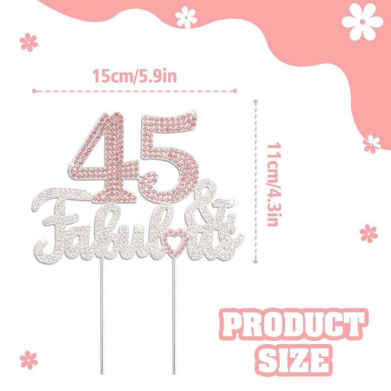 LASKYER 45 & Fabulous Silver Pink Rhinestone Cake Topper - Happy 45th Birthday Cheers to 45 Years Old Bday Party Metal Sparkly Food Centerpieces Topper Decorations Keepsake. - Image 3