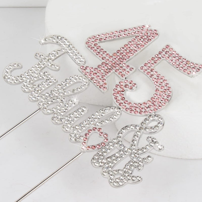 LASKYER 45 & Fabulous Silver Pink Rhinestone Cake Topper - Happy 45th Birthday Cheers to 45 Years Old Bday Party Metal Sparkly Food Centerpieces Topper Decorations Keepsake. - Image 4