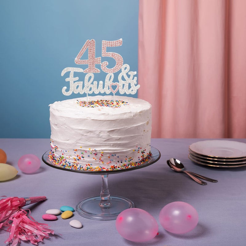 LASKYER 45 & Fabulous Silver Pink Rhinestone Cake Topper - Happy 45th Birthday Cheers to 45 Years Old Bday Party Metal Sparkly Food Centerpieces Topper Decorations Keepsake. - Image 5