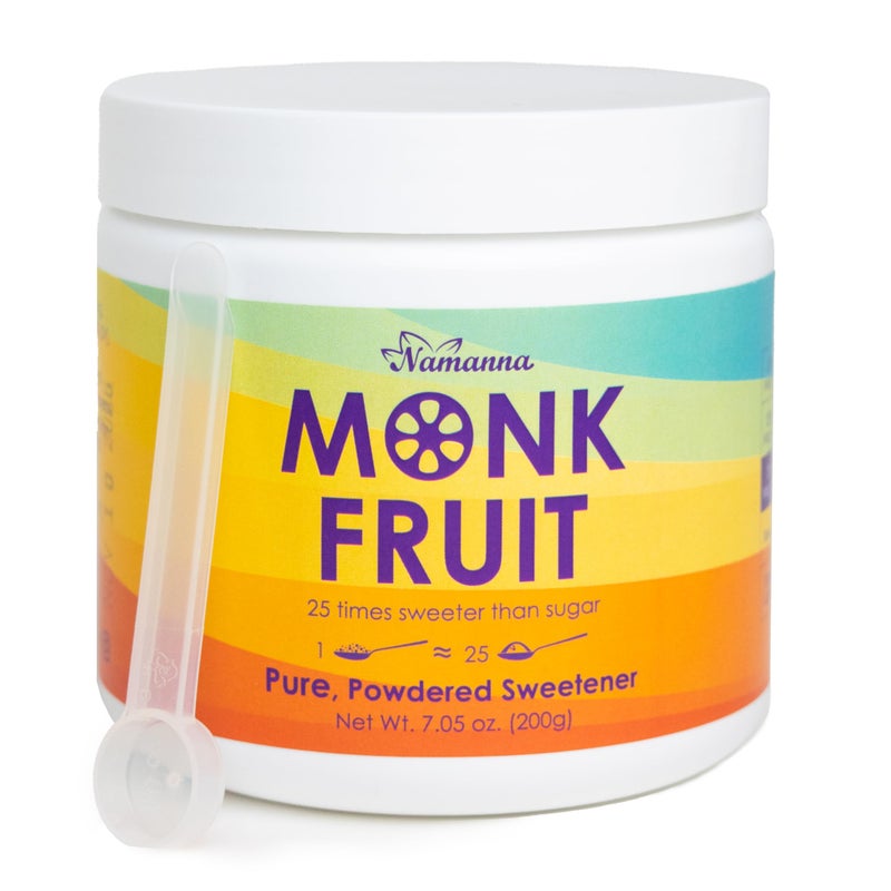 NAMANNA Pure Monk Fruit Sweetener No Erythritol-Zero calorie sugar substitute, Zero Carb, Sugar free From Monk Fruit Extract, Great For Coffee, Baking, Diabetics, Paleo and keto Diet Friendly, No aftertaste, Non GMO, Vegan (7% Mog V, 200g, 1110 Servings) - 1 Pack - Image 1