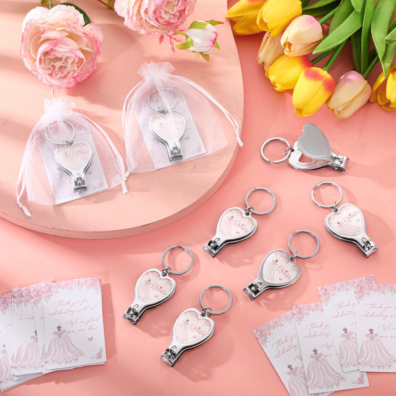 Landical 25 Sets Pink 15th Quinceanera Party Favors Includes Quince Keychain Bottle Opener Nail Clipper Thank You Cards Organza Bags for Guests Sweet 15 Birthday Party Adults Souvenirs - Image 5