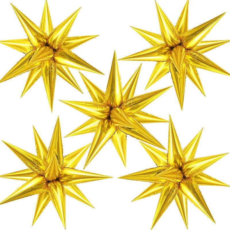 TOTAFAM 60 Pcs Star Balloons Explosion 12 Point Foil Cone Balloons Magic Balloon Large for Wedding Anniversary Backdrop Birthday Party Decorations Gold - Image 2