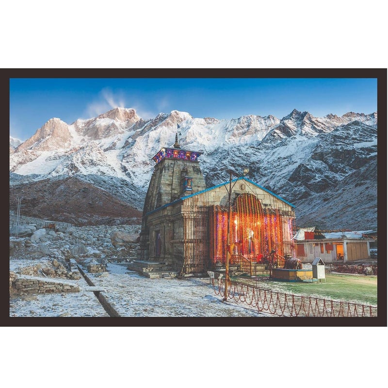 Mad Masters Kedarnath Temple Framed Photo Bhagwan Lord Shiva Mandir Wall Hanging Home Decor Painting for Living Room Bedroom Decoration 18 x 12 InchPaper