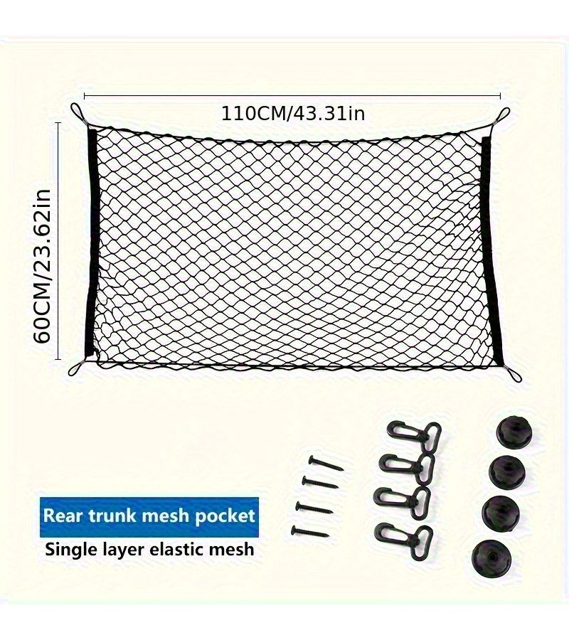 Car Trunk Cargo Net With Adjustable Square Hook Buggy Bag Double Layer Vertical Rear Seat Back Elastic Net For Luggage Fixing Vehicle Refitting - Image 3