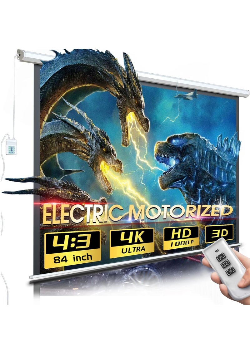 Flash Hawk 84 Inch 4:3 Wall Mount Electric Projector Screen Motorized Projection Curtain with Remote Control For Business/School/Office/Meeting  - Image 1