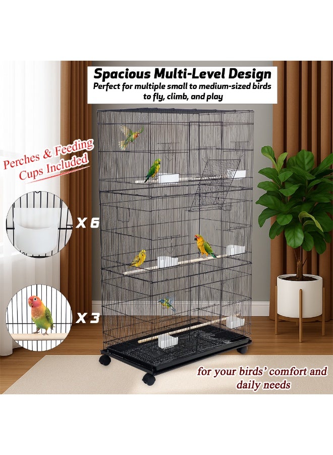 أن ان سي بيتس قفص طيور للطيور المحبة والكوكاتيل والببغاء، هيكل متين، قاعدة قابلة للإزالة، وتهوية، قفص طيور كبير 140 سم مع أبواب قابلة للقفل، وصينية، ومجثمات، وأكواب تغذية (أسود) - Image 5