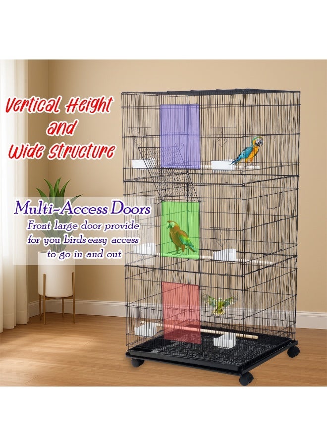 أن ان سي بيتس قفص طيور للطيور المحبة والكوكاتيل والببغاء، هيكل متين، قاعدة قابلة للإزالة، وتهوية، قفص طيور كبير 140 سم مع أبواب قابلة للقفل، وصينية، ومجثمات، وأكواب تغذية (أسود) - Image 1
