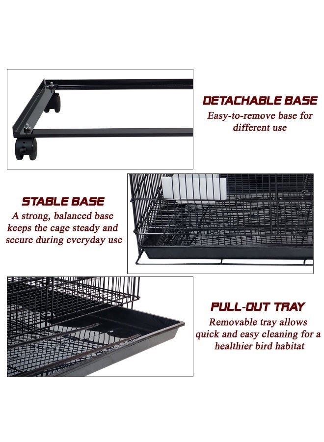 أن ان سي بيتس قفص طيور للطيور المحبة والكوكاتيل والببغاء، هيكل متين، قاعدة قابلة للإزالة، وتهوية، قفص طيور كبير 140 سم مع أبواب قابلة للقفل، وصينية، ومجثمات، وأكواب تغذية (أسود) - Image 4