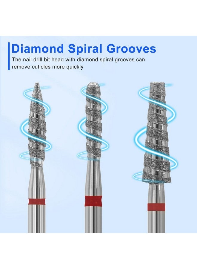 Diesisa 6 Pack Nail Drill Bits For Acrylic Nails, Diamond Carbide Nail Clipper Heads With Diamond Spiral Grooves, 3/32 Inch Cutter Attachment For Nail Preparation, Cuticle And Dead Skin Removal-Red - Image 2