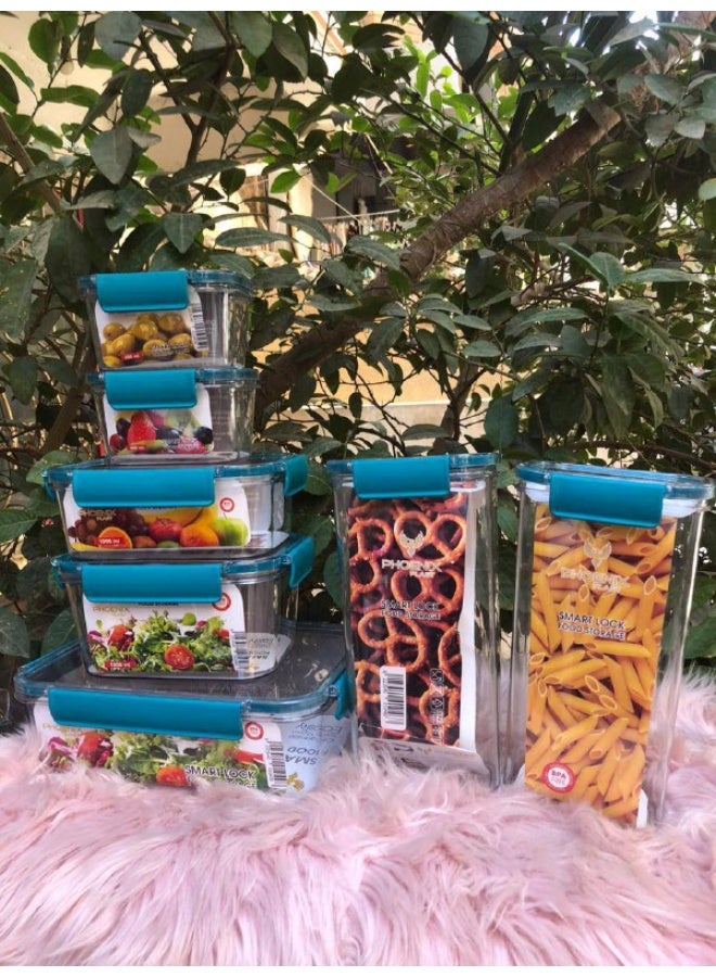 فينيكس طقم 7 علب حفظ بقوليات اكليريك ضد الكسر بغطاء محكم الغلق و مانع للانسكاب - Image 1