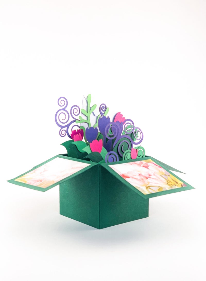 Wow Cards Green Box-shaped Greeting Card with beautiful paper tulips - Image 1