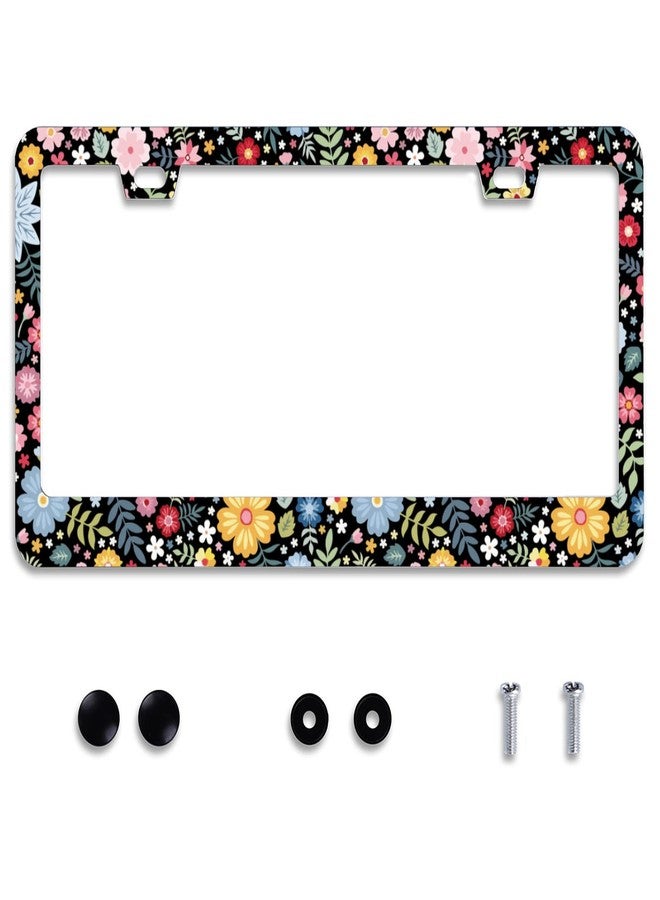 Omw2fyb Personalise Colorful Floral Flowers License Plate Frames License Plate Frame Car Universal Aluminum Accessories Cars Decor with 2 Holes and Screws Fits Standard US Vehicles Size: 12.2 x 6 Inches - Image 1