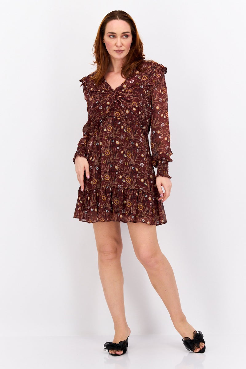 Black Tape Women Floral Print Mini Dress, Maroon Combo - Image 3