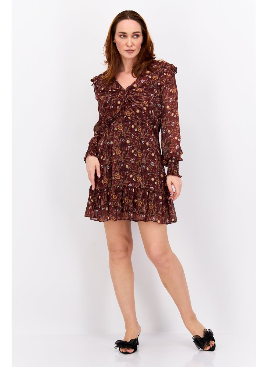 Women Floral Print Mini Dress, Maroon Combo - pzsku/Z0560F88275DD6DC24609Z/45/_/1737642235/f0edd918-7d2a-467e-afd5-df58066bf020