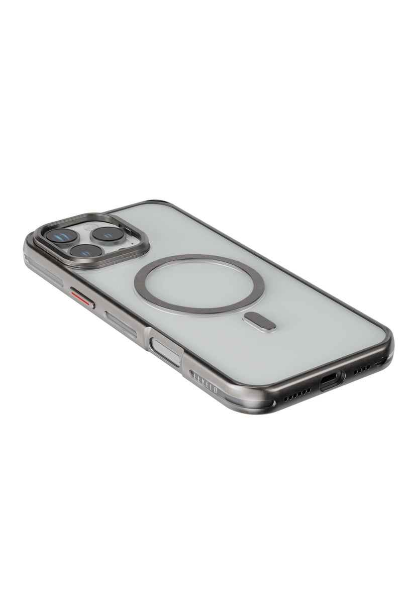 ليفيلو جراب Magsafe Elio PC لهاتف iPhone 16 Pro  مع حامل معدني لحلقة الكاميرا / مضاد للاصفرار / حامل مدمج / تصميم رفيع للغاية - تيتانيوم - Image 2