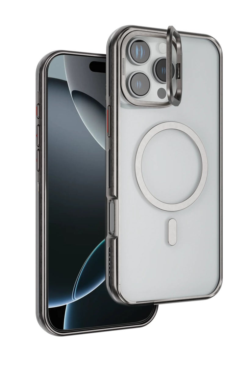 ليفيلو جراب Magsafe Elio PC لهاتف iPhone 16 Pro  مع حامل معدني لحلقة الكاميرا / مضاد للاصفرار / حامل مدمج / تصميم رفيع للغاية - تيتانيوم - Image 1