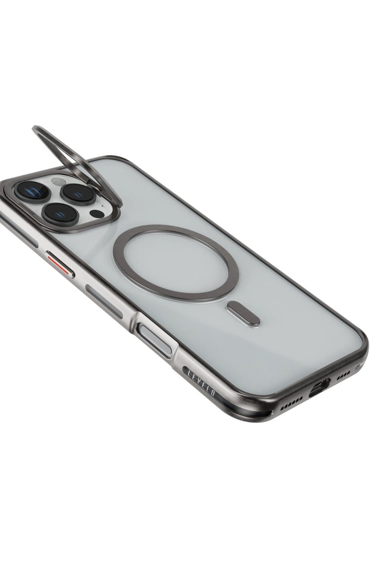 ليفيلو جراب Magsafe Elio PC لهاتف iPhone 16 Pro  مع حامل معدني لحلقة الكاميرا / مضاد للاصفرار / حامل مدمج / تصميم رفيع للغاية - تيتانيوم - Image 5