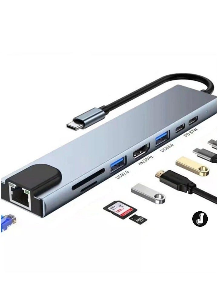 JAJEEK "NEW 8-in-1 USB-C Hub Docking Station – Type-C Hub with HDMI 4K@60Hz, Ethernet & Power Delivery" - Image 1