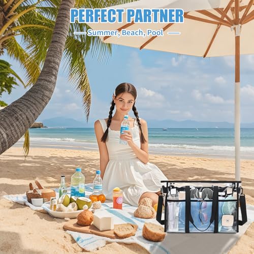 Sisipoet Womens Clear Beach Bag Extra Large Clear Tote Bag with Phone Pouch and Crossbody Strap Heavy Duty Waterproof Transparent Bags Perfect for SwimVacationCruise Black - Image 3