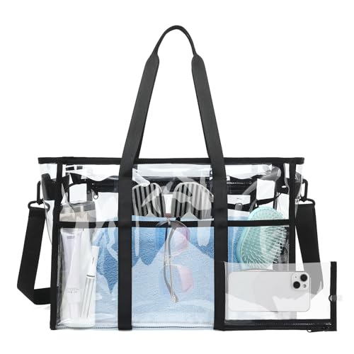 Sisipoet Womens Clear Beach Bag Extra Large Clear Tote Bag with Phone Pouch and Crossbody Strap Heavy Duty Waterproof Transparent Bags Perfect for SwimVacationCruise Black - Image 1