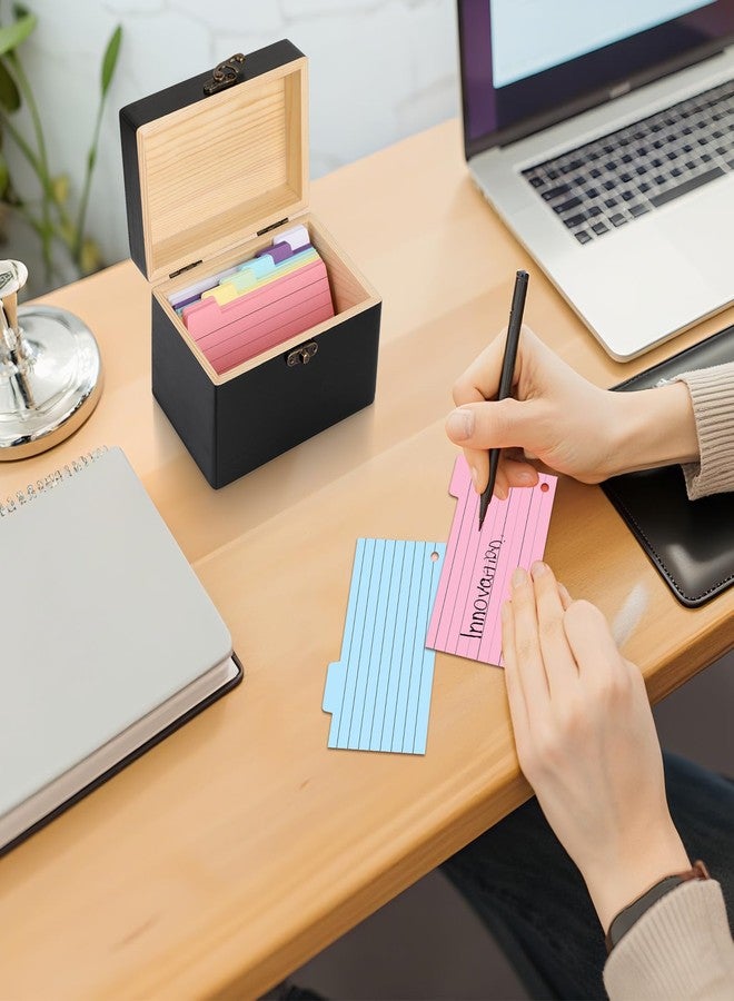 BTSKY 3 x 5inch Wood Index Card Holder Recipe Card Box Storage Organizer, Black - Image 2