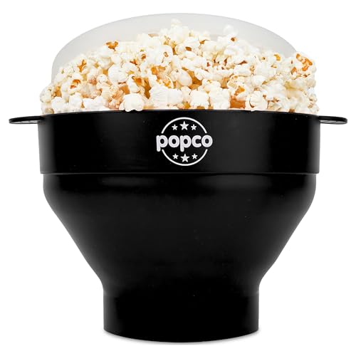Popco Silicone Popcorn Maker - Microwave Popcorn Popper with Handles - Collapsible Bowl, Heat-Resistant, Easy to Clean, Ideal for Family Movie Nights, 15-Cup Capacity - Black - Image 1