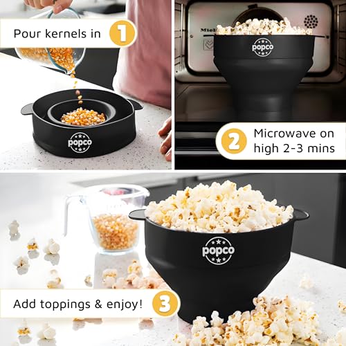 Popco Silicone Popcorn Maker - Microwave Popcorn Popper with Handles - Collapsible Bowl, Heat-Resistant, Easy to Clean, Ideal for Family Movie Nights, 15-Cup Capacity - Black - Image 5