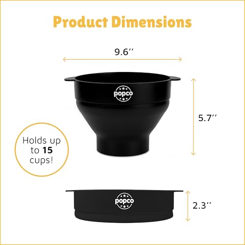 Popco Silicone Popcorn Maker - Microwave Popcorn Popper with Handles - Collapsible Bowl, Heat-Resistant, Easy to Clean, Ideal for Family Movie Nights, 15-Cup Capacity - Black - Image 3