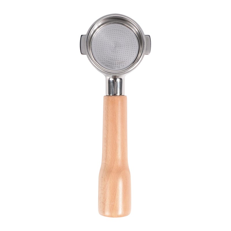 Coffee 51mm2inch Bottomless Portafilter Compatible with DeLonghi ECOV311GREC200CDEC330SECP3531 Coffee Machine Stainless Steel Solid Wooden Handle Free with Basket Beech