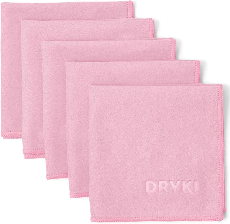 DRYKI Sweat Absorbing Handkerchiefs - The Original Pocket-Sized Sweat Towels - Quick-Dry Microfiber Sweat Rags for Face, Hands, & Body - Men & Women - Gym, Sports, and Work (Pink: 5 Pack) - Image 1