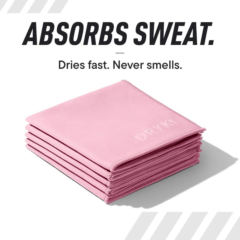 DRYKI Sweat Absorbing Handkerchiefs - The Original Pocket-Sized Sweat Towels - Quick-Dry Microfiber Sweat Rags for Face, Hands, & Body - Men & Women - Gym, Sports, and Work (Pink: 5 Pack) - Image 3