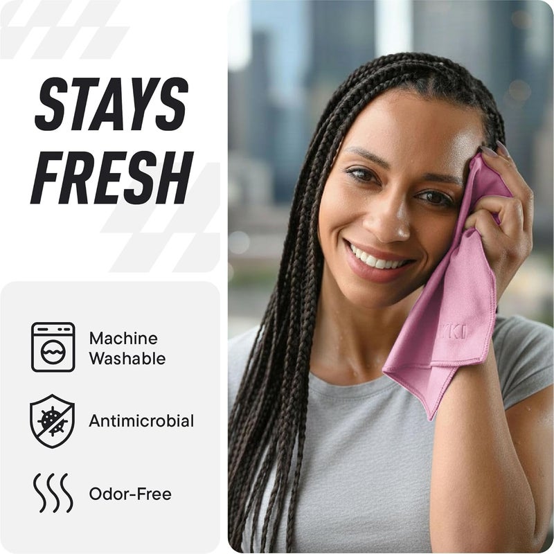 DRYKI Sweat Absorbing Handkerchiefs - The Original Pocket-Sized Sweat Towels - Quick-Dry Microfiber Sweat Rags for Face, Hands, & Body - Men & Women - Gym, Sports, and Work (Pink: 5 Pack) - Image 5