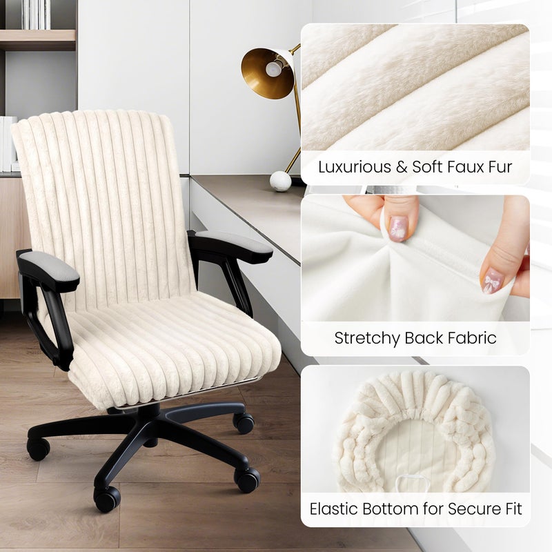 AELS Faux Fur Striped Office Chair Cover, Desk Chair Cover Computer Office Chair Covers - Fits Desk Chair/Armchair, Soft Breathable Fabric - Washable & Removable for Home & Office, Beige - Image 4