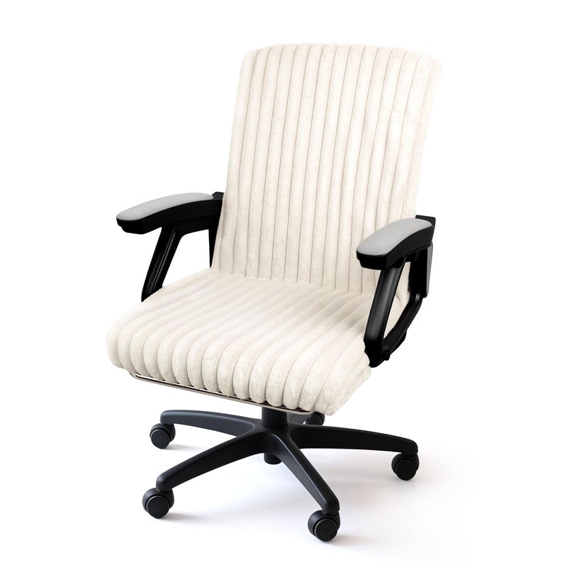 AELS Faux Fur Striped Office Chair Cover, Desk Chair Cover Computer Office Chair Covers - Fits Desk Chair/Armchair, Soft Breathable Fabric - Washable & Removable for Home & Office, Beige - Image 1