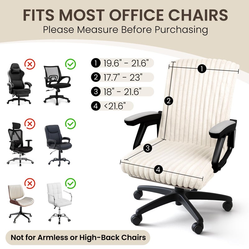 AELS Faux Fur Striped Office Chair Cover, Desk Chair Cover Computer Office Chair Covers - Fits Desk Chair/Armchair, Soft Breathable Fabric - Washable & Removable for Home & Office, Beige - Image 2