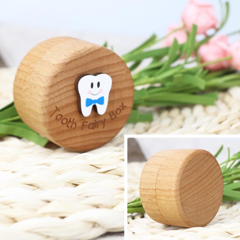 Malihome Tooth Fairy Box for Girls and Boys Wooden Cute Tooth Box with 3D Tooth Lost Teeth Storage for Kids Dropped Tooth Keepsake Box Gift Blue - Image 4
