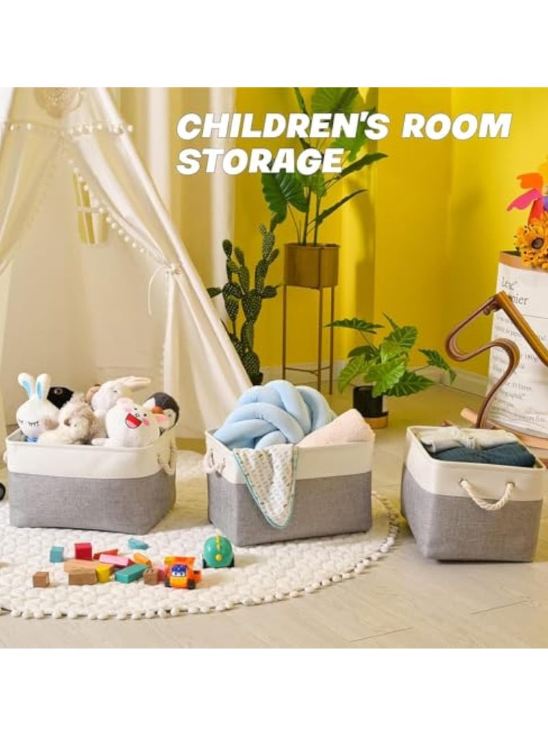 Arabest 3 Pack Collapsible Storage Bins for for Organizing Toys, 41*31*20 Cm Storage Basket,Books, Shelves, Closet, Fabric Storage for Gift Closet Linen Organization (White & Grey) - Image 4