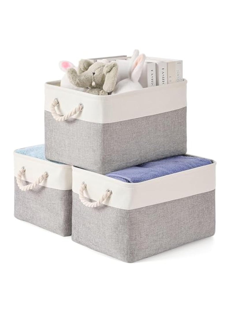 Arabest 3 Pack Collapsible Storage Bins for for Organizing Toys, 41*31*20 Cm Storage Basket,Books, Shelves, Closet, Fabric Storage for Gift Closet Linen Organization (White & Grey) - Image 1