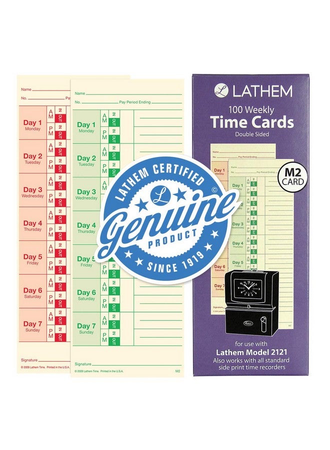 لاثيم بطاقات الوقت الأسبوعية من Lathem مزدوجة الجوانب لساعات Lathem موديل 2121/Sideprint Time Clocks 100 حزمة (M2100) - Image 1