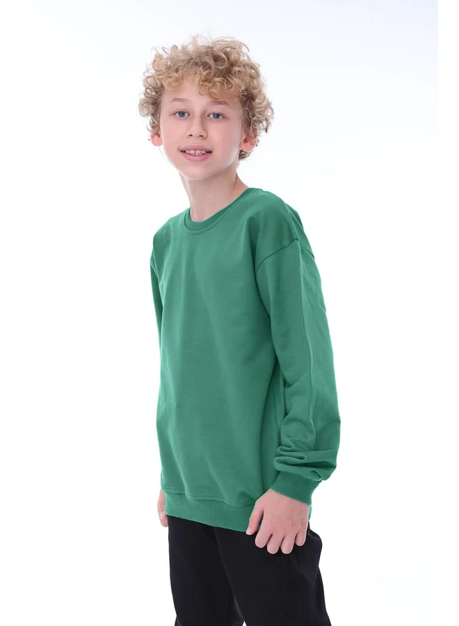 zuzunga Oversize Unisex Basic Plain Green Color %100 Cotton Children's Sweatshirt.