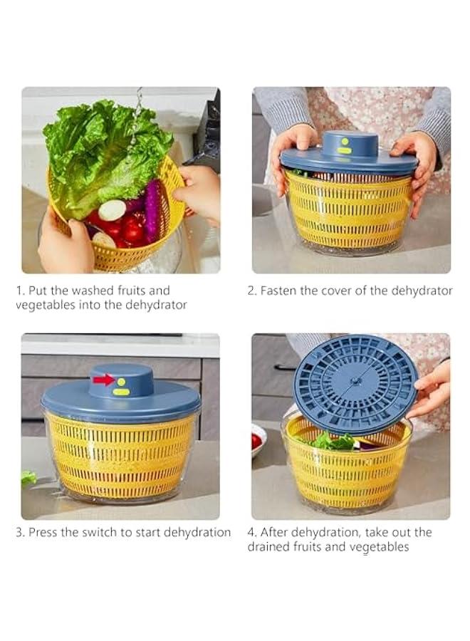 هوكور سبينر كبير للسلطة من ساب وولف - سبينر خس، غسالة فواكه، مجفف فواكه دوارة، مجفف فواكه، منظف فواكه، مجفف سلطة، مجفف سلطة دوار للخضروات، اصفر - Image 5