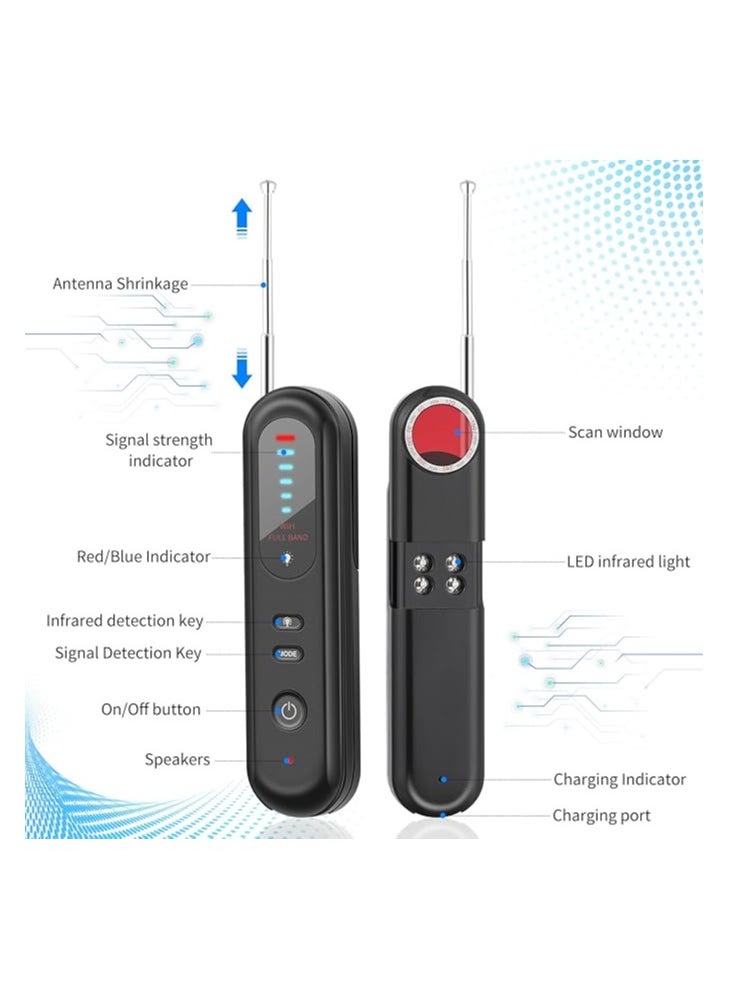 Bug Detector RF Hidden Camera Finder, Anti-Spy Bug Finder, Wireless Signal Detector for GSM GPS Tracker, Camera Listening Devices, Anti-Recording Device for Home Office Travel