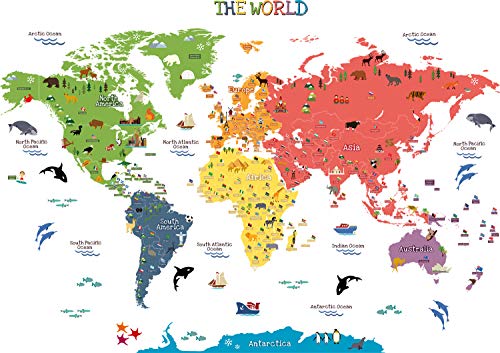 HomeEvolution Kids Educational Removable World Map Peel and Stick Large Wall Decals Stickers for Children Nursery Bedroom Living Room… - Image 1