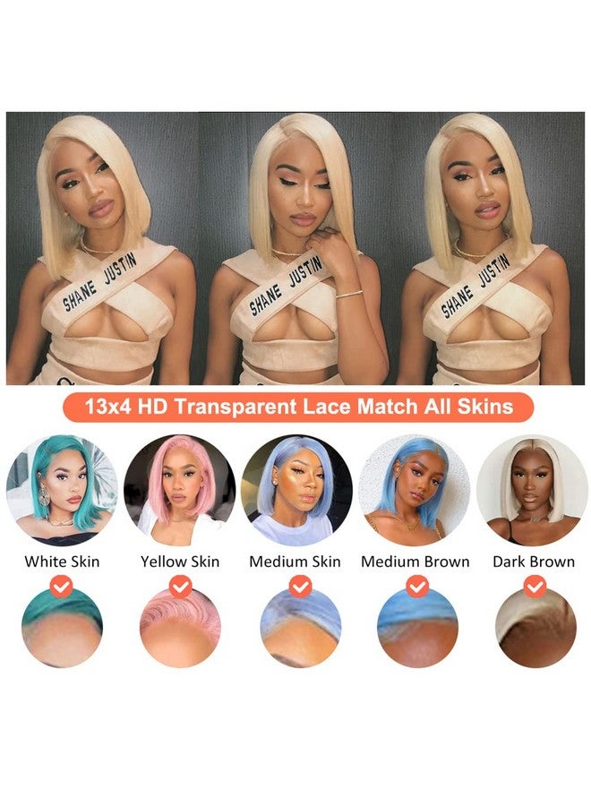 Royal Lady 613 Blonde Short Bob Wig Human Hair 13X4 Hd Lace Front Wigs For Women 150% Density Brazilian Virgin 613 Lace Front Human Hair Straight Bob Wig Pre Plucked With Baby Hair (12 Inch) - Image 4