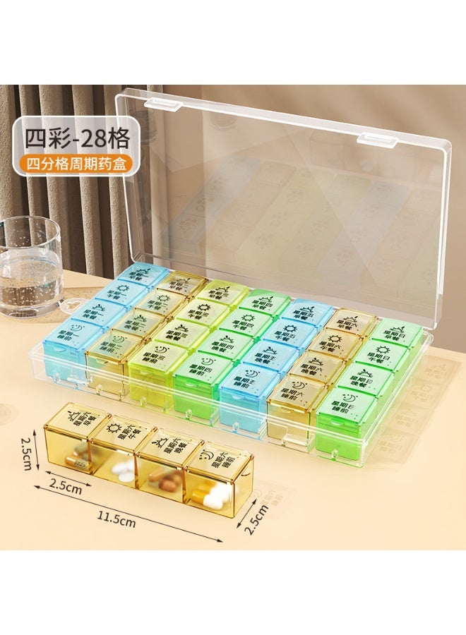 Weekly Pill Organizer 28 Compartments, 7-Day 4-Times-A-Day Pill Box, Moisture-Proof Daily Medicine Case for Vitamins, Supplements & Travel - Image 1